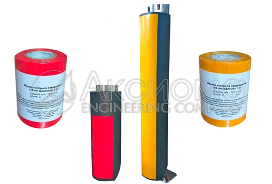 Маркер контроля повреждений стоек стеллажей для пластиковых отбойников. 100 мм, желтый, красный.