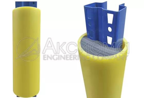 Отбойник пластиковый (демпфер) 600 мм желтый для защиты стоек стеллажей от погрузчиков на складе.
